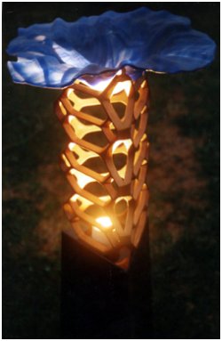 Cornflower Blue Glass Flower Lamp with Hex Metal Column