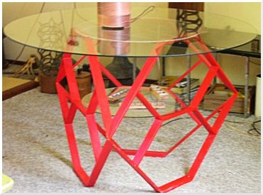 Red Hex table - metal hex base figure, floated glass top